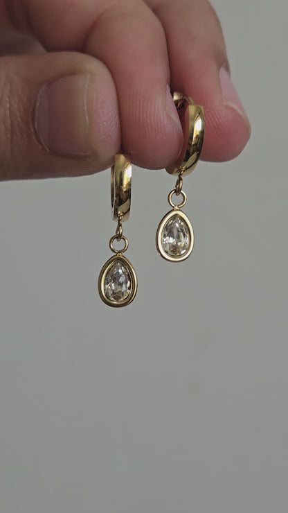 Teardrop Crystal Huggie Earrings (Gold)