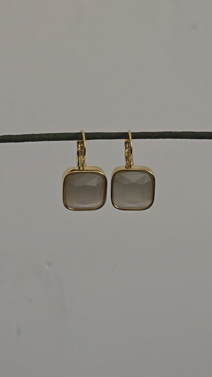 Square Stone Drop Earrings (Gold)