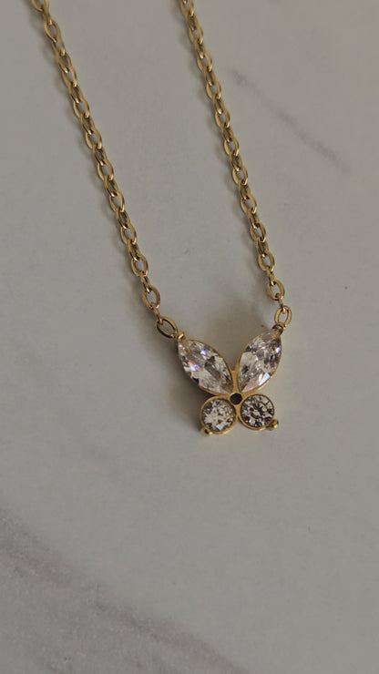 Crystal Butterfly Charm Necklace (Gold)