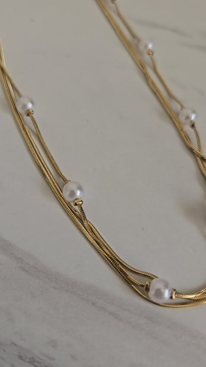 Pearl Cascade Layered Necklace (Gold)
