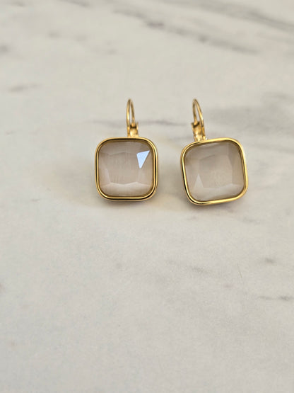 Square Stone Drop Earrings (Gold)