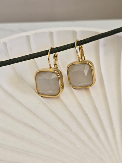 Square Stone Drop Earrings (Gold)