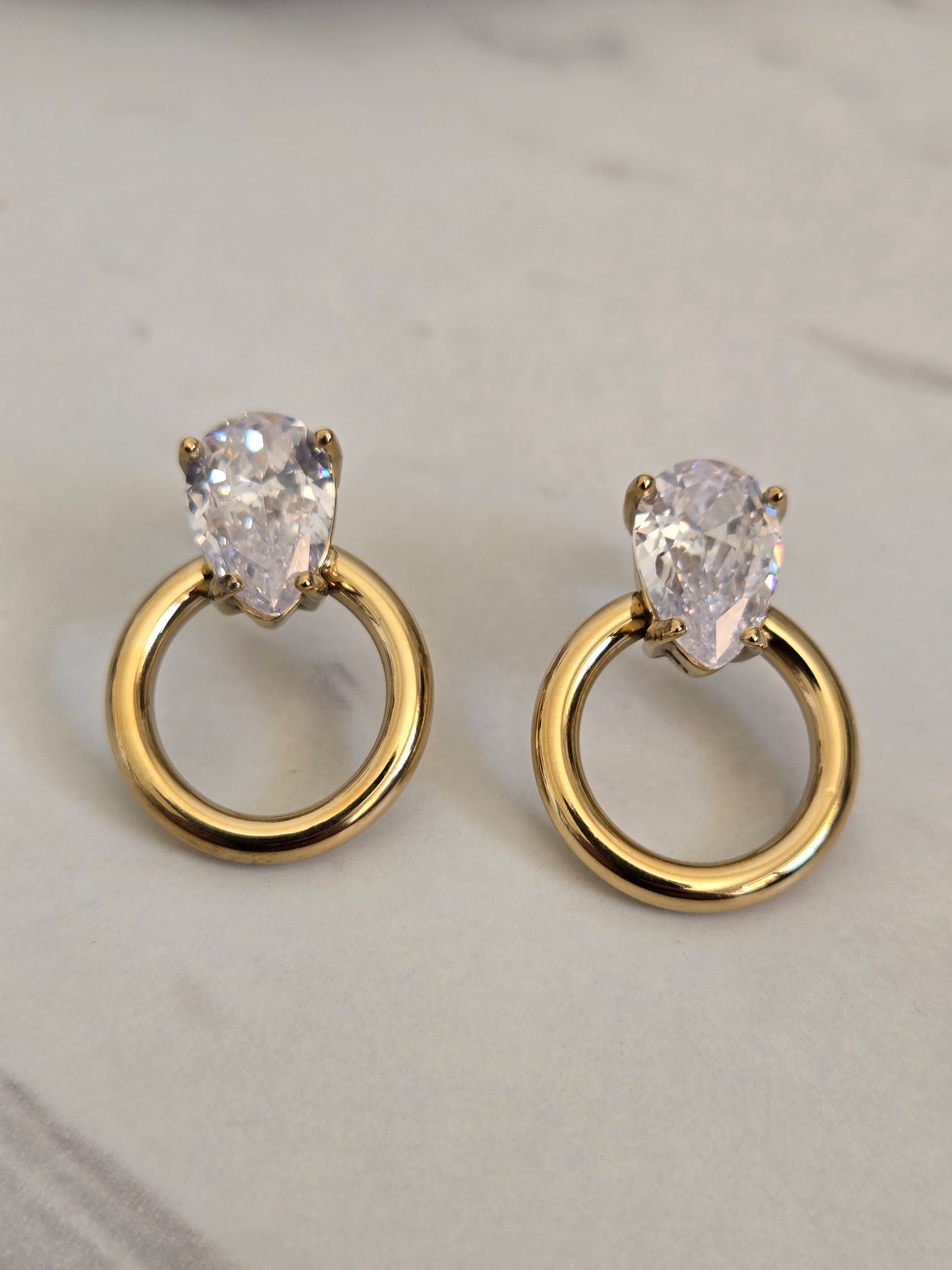 Pear Drop Halo Earrings (Gold)