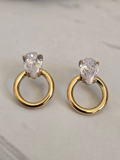 Pear Drop Halo Earrings (Gold)