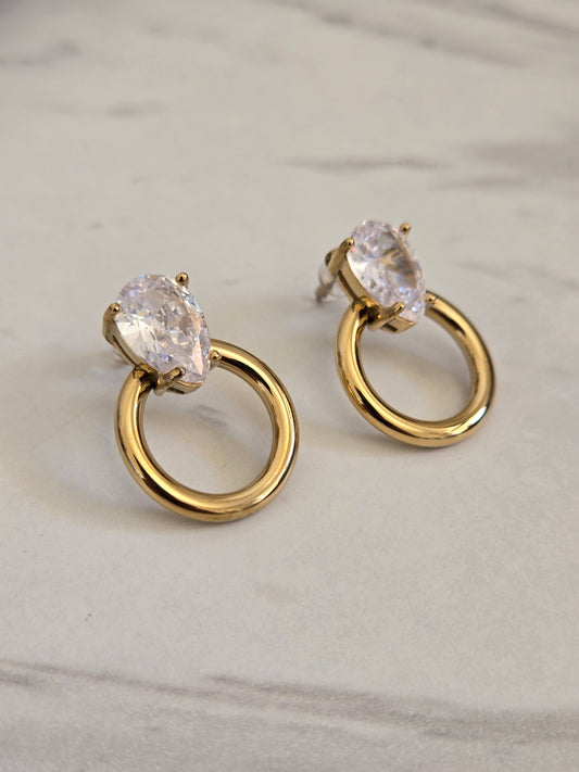Pear Drop Halo Earrings (Gold)