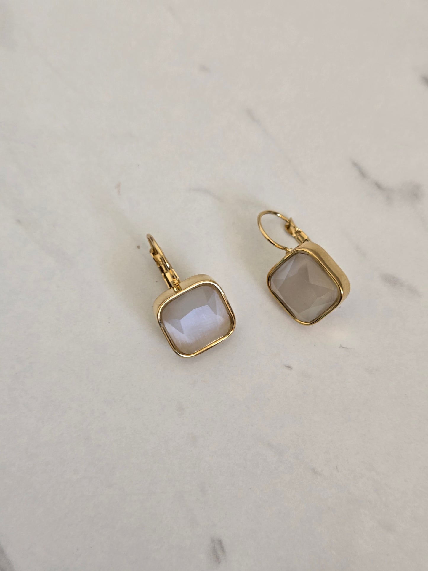 Square Stone Drop Earrings (Gold)