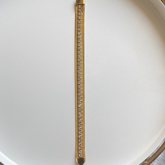 Dual Luxe Snake & Stone chain Bracelet (Gold)