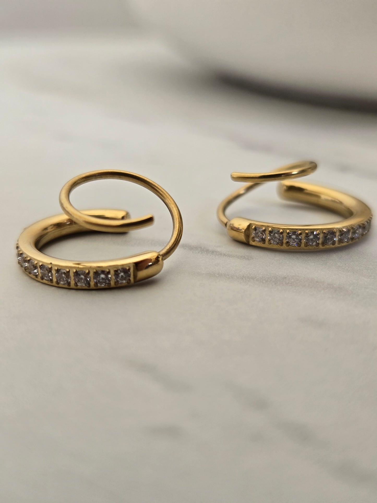Sparkling Spiral Huggie Earrings (Gold)