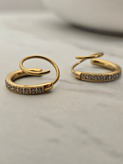 Sparkling Spiral Huggie Earrings (Gold)