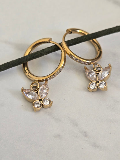 Flutter Charm Hoop Earrings (Gold)