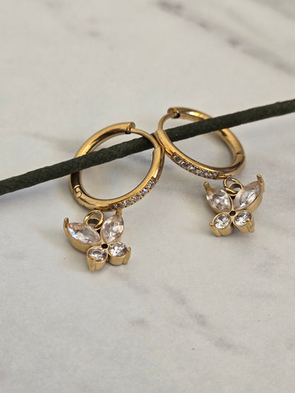 Flutter Charm Hoop Earrings (Gold)