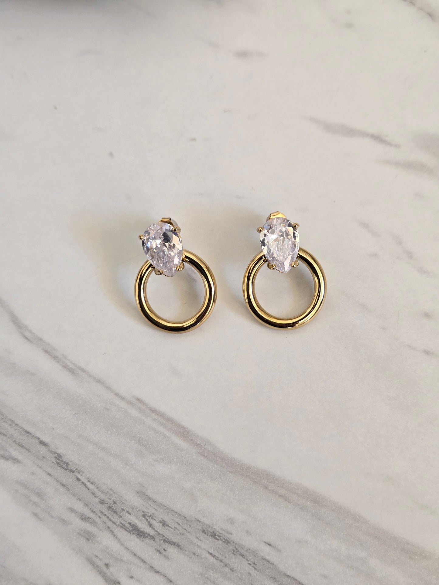 Pear Drop Halo Earrings (Gold)