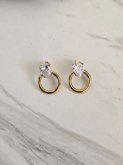 Pear Drop Halo Earrings (Gold)