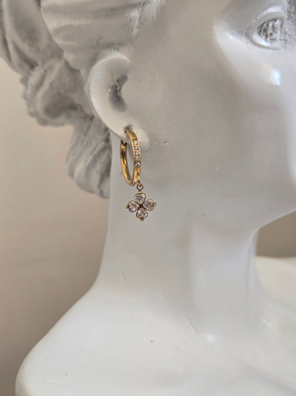 Clover Charm Hoop Earrings (Gold)