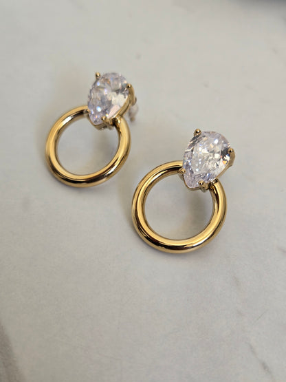 Pear Drop Halo Earrings (Gold)
