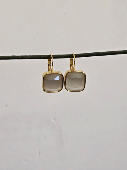 Square Stone Drop Earrings (Gold)