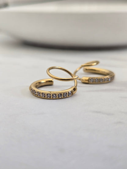 Sparkling Spiral Huggie Earrings (Gold)