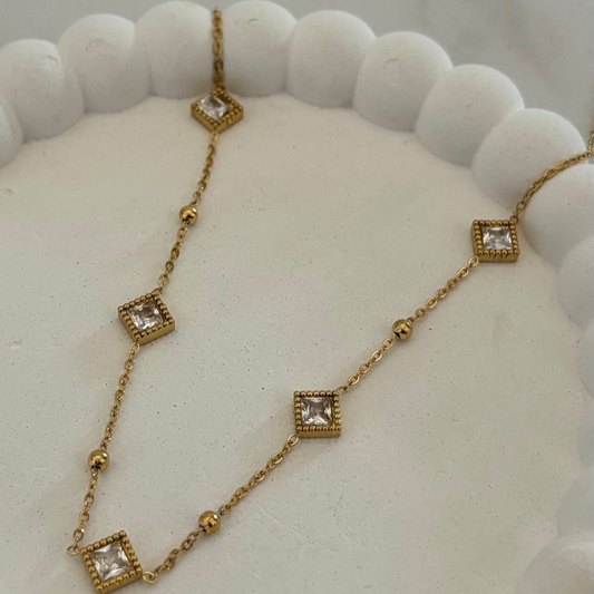 Square Sparkle Necklace (Gold)