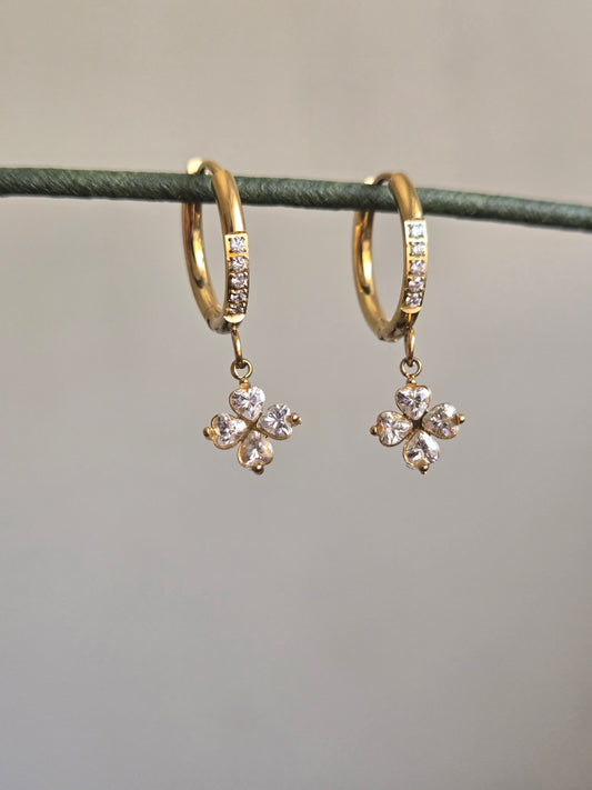 Clover Charm Hoop Earrings (Gold)