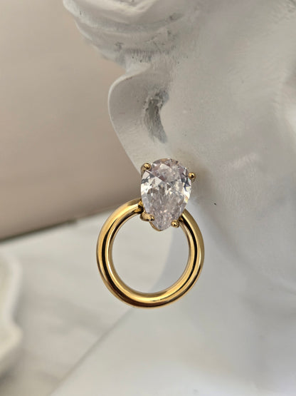 Pear Drop Halo Earrings (Gold)