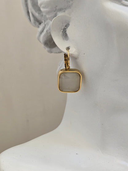 Square Stone Drop Earrings (Gold)